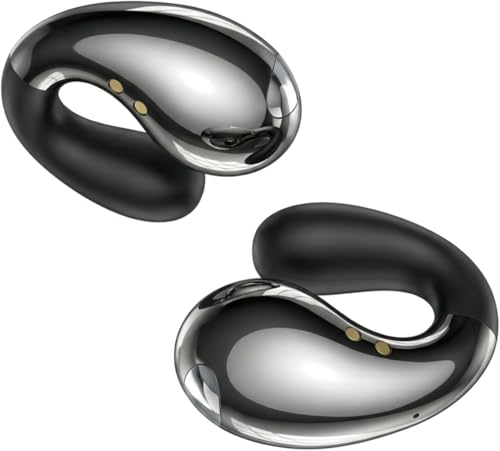 Boytond Ultra Open Ear Earbuds - Comfortable Clip-On Bone Conduction Earbuds, Over-The-Ear Open Headphones with Waterproof Build for Running, Gym Workouts, and Outdoor Sports, Gloss Black