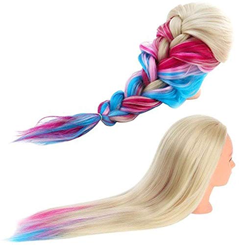 Beauty Star 29 Inch Colorful Mannequin Head with 100% Syntheic Hair Professional Bride Hairdressing Cosmetology Doll Head Training Head Free Stand holder + Practice Tools - Thumbnail 2
