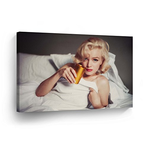 Smile Art Design Marilyn Monroe Wall Decor in the Bed Canvas Print Decorative Art Modern Wall Décor Artwork Wrapped Wood Stretcher Bars - Ready to Hang -%100 Handmade in the USA 11x17