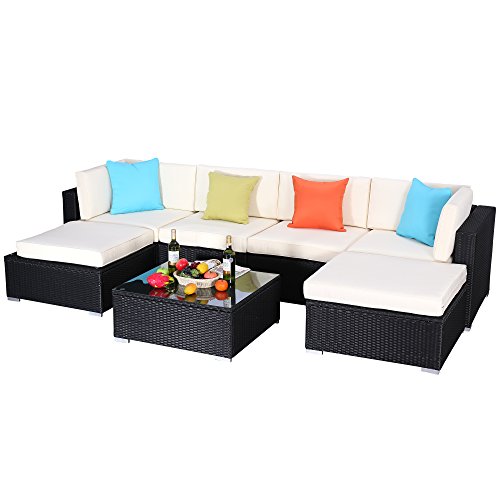 Do4U 3-12 Pieces PE Rattan Wicker Sofa Sectional Sofa Set Outdoor Patio Furniture Set (7 Pieces, ...