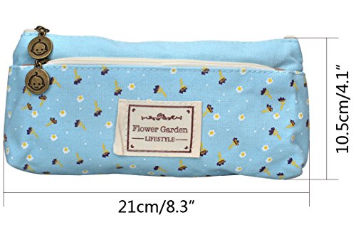 FASOTY Flower Floral Canvas Pen Pencil Holder, Set of 4 Canvas Cosmetic Pen Pencil Stationery Pouch Bag Case