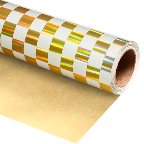 MAYPLUSS Gold Gingham Wrapping Paper