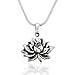 925 Oxidized Sterling Silver Antique Blooming Lotus Pendant on Alloy Necklace Chain, 16 inches
