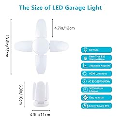 4 Pack LED Garage Lights, 6000 Lumens Garage