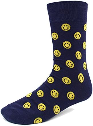 Men's Hipster Yellow Smiley Emoji Happy Smile Face Novelty Crew Dress Socks (Black)