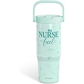 SANDJEST Nurse Fuel Stainless Steel Straw Lid Tumbler 30oz with Carry Handle for Women Girls, Insulated Travel Coffee Cup, Gift for Sports Outdoor Christmas Birthday Nurses Week Nursing School