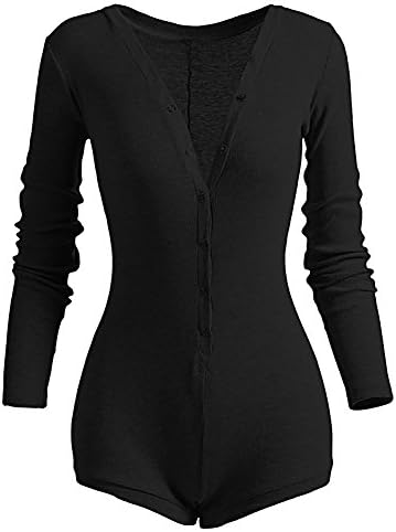 Jinshida Women's V Neck Long Sleeve Knitted Jumpsuits Bodysuits Black S