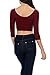 Womens Trendy Solid Color Basic Scooped Neck and Back Crop Top 3/4 Sleeve Burgundy Small