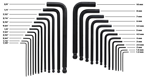 Drixet Orange SAE-Inch/Metric/mm Ball Point Hex Socket Driver Allen Key Combo Set. (25-Piece)