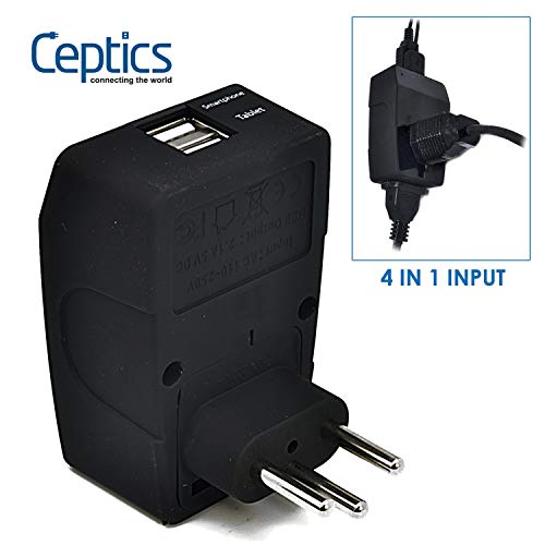 Ceptics GP4-11A 2 USB Switzerland Travel Adapter 4 in 1 Power Plug (Type J) - Universal Socket