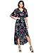 MAKEMECHIC Women's Short Sleeve Floral High Low V-Neck Long Maxi Dress Blue L