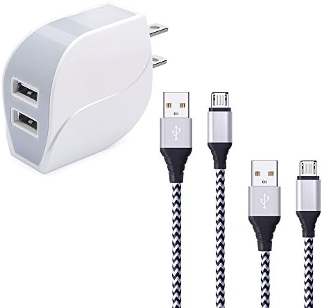 Wall Charger,Kakaly 2.1A 2-Port USB Travel Power Adapter Fast Charging Plug with 6ft 3ft Braided Nylon Micro USB Quick Charging Cord for Samsung Galaxy S7 Edge S6,Grand Prime,Note 4 5,A7 A9,Tab Pro S2