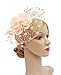 Fascinators Hats for Womens 50s Headwear with Veil Flower Cocktail Wedding Tea Party Church Derby Hat(1A-Peach)