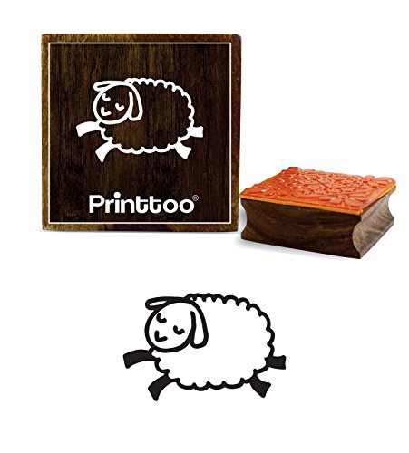 Printtoo Hand Draw Sleeping Sheep Design Diary Card Square Wooden Rubber Stamp-2 x 2 Inches