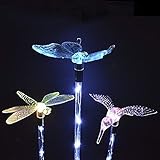 ArtDIY Solar Lights Outdoor Garden Decorative - 3 Pack Solar Lights with Butterfly,Hummingbird,Dragonfly, Multi-Color Changing LED Outdoor Solar Stake Lights