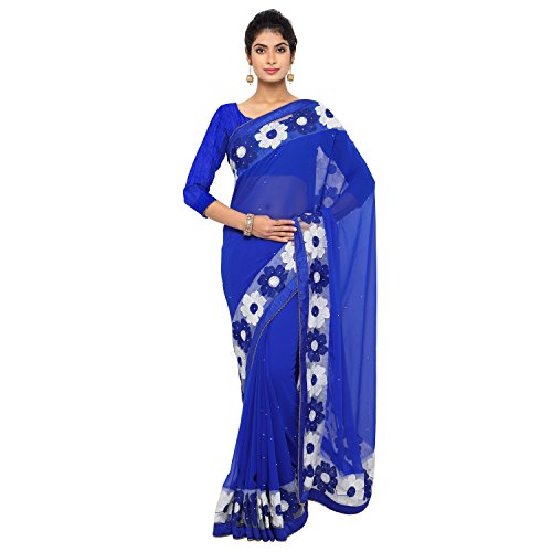 Jaanvi Fashion Designer Georgette Floral Embroidered Saree