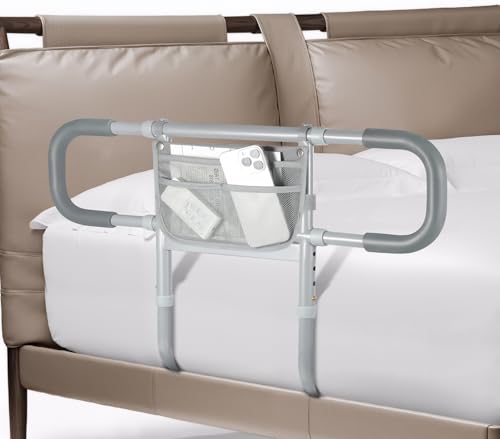 Siebenschläfer Bed Rails for Elderly Adults Safety, Extended Bed Assist Rail for Seniors - Adjustable Side Bed Guard Rails Handle Support Bar with Storage Bag, Fit King Queen Full Twin Bed
