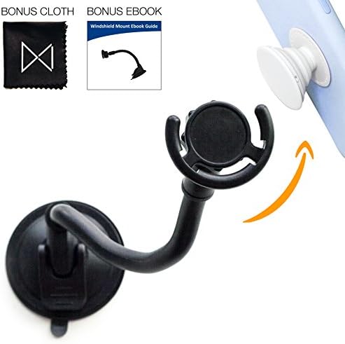 Namisam Pop Car Mount Windshield Holder For Cell Phone Stand With Collapsible Grip - For Phones With Expanding Grip For Easier Navigation, Calling &amp; Music (Screen/Lens Cloth &amp; E-BOOK Guide Included)