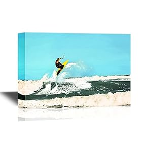 Water Entertainment Canvas Wall Art - Surfer on His Surfer Board - Gallery Wrap Modern Home Art | Ready to Hang - 12x18 inches