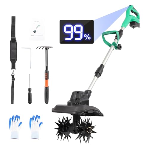 Battery Tiller with Shoulder Strap & Digital Display | Brushless Motor 500W | Width 23 cm | Compatible Makita Batteries 18 V & DeWalt 20 V | Cordless Electric Motorcycle 21 V