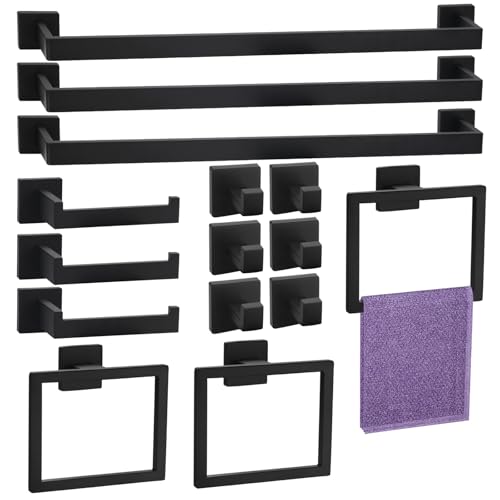 15 Pieces Bathroom Hardware Set, Matte Black Bathroom Accessories Set, Towel Racks