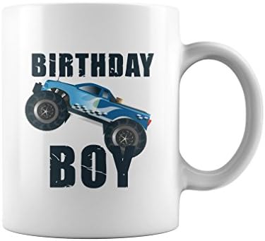 Birthday Boy Monster Truck Truck Driving Trucker Mug, Truck Lovers Trucker Coffee Mugs, White 11Oz