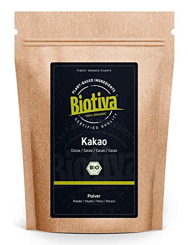 Kakao Pulver Bio 300g - 100% reines Kakaopulver stark entölt (11% Fett) - ohne Zucker - ohne Zusatzstoffe - Abgefüllt und kontrolliert in Deutschland - Biotiva