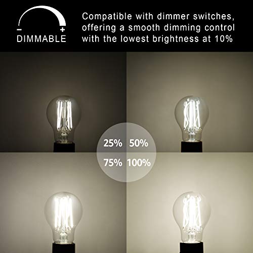 image for Ascher 60 Watt Equivalent, Dimmable E26 LED Filament Light Bulbs, Dayl