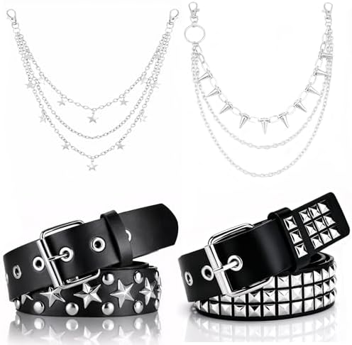 Mikbnfrb Black Studded Belt, 4Pcs Y2K Accessories Metal  display picture 2