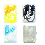 Noise Cancelling Ear Plugs with Cords 4 Pairs, Waterproof Reusable Hearing Safety Protection Earplugs, High Fidelity Earplugs