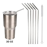 Uniqhia Extra Long Stainless Steel Drinking Straws, Set of 5, Fits 30 Oz & 20 Oz Yeti, Ric, ORCA and More Tumbler Rambler Cups - Free Cleaning Brush Included (10.5'')