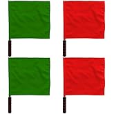 Operitacx 4Pcs Referee Flags, Stainless Steel Hand Flag with Sponge Handle, Green Red Soccer Referee Flags for Football Volleyball Sports