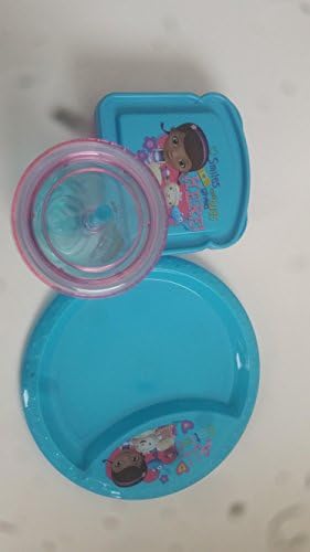 Disney Doc McStuffin Kids 3 pc Reusable- Sandwich Container, Water Cup with Straw, Undivided Plate
