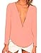 FACE N FACE Women's Chiffon Sexy Long Sleeve V Neck Zipper Shirt Blouse XX-Large Pink