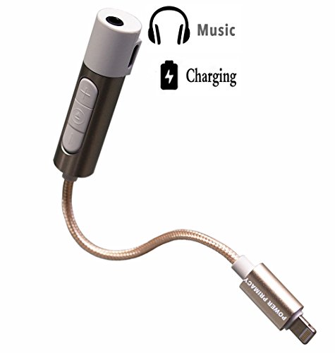 POWER PRIMACY Lightning to 3.5mm Headphone Jack Adapter and Charger Lightning Cable Audio Earphone 2 in 1 Adapter Converter Cable for iPhone 7 7plus with Control Volume Songs No Microphone White