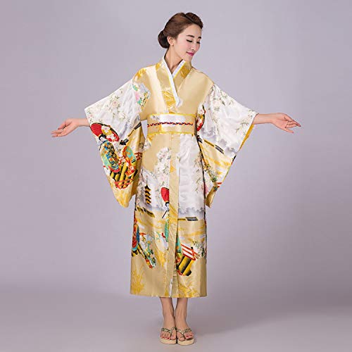 Japanese Kimono Yukata Kimono Women Long Sleeve V Neck Haori Traditional Kimonos with OBI,Red 2,One Size