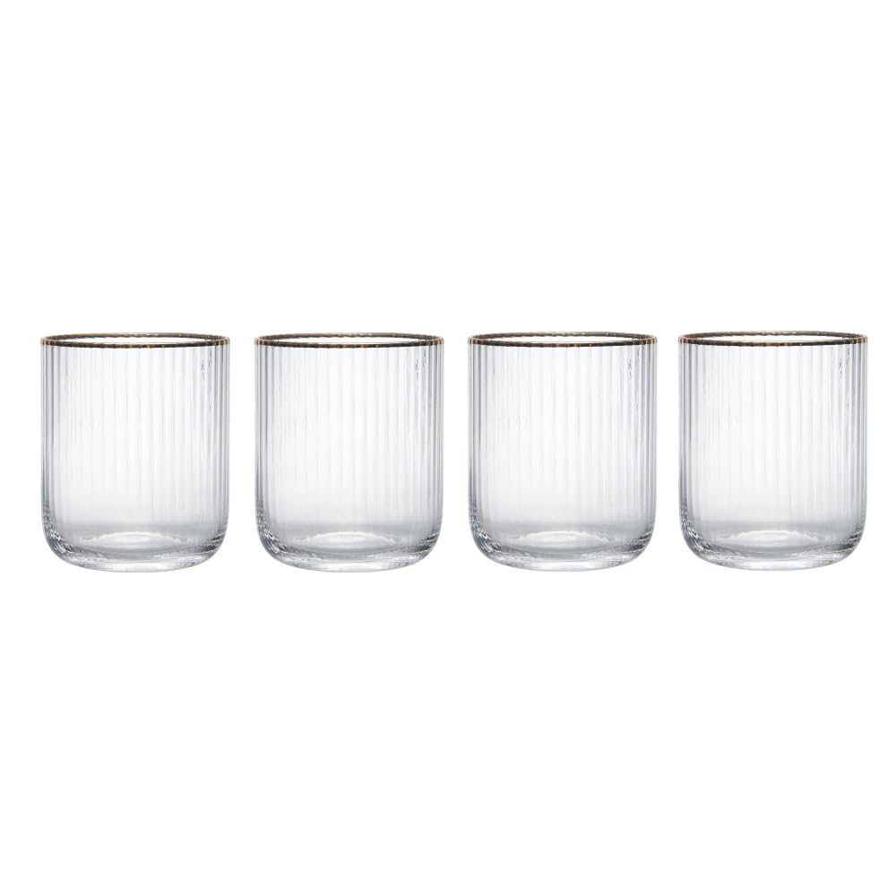 MIKASA Sorrento Tumbler Glasses, Set of 4 Ridged Crystal Cocktail Glasses, 400ml Whiskey Glass Set, Perfect for Water, Juice, Mocktails, Ideal Glassware for Parties, Celebrations, Drinkware Gift Set