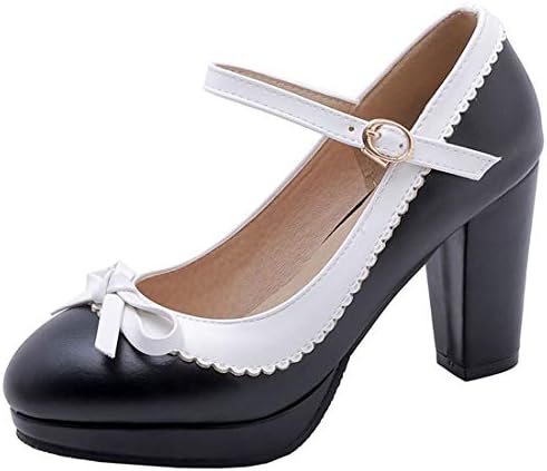Vitalo Womens Vintage Rockabilly Shoes Mary Jane Chunky High Heels Platform Pumps with Bowtie