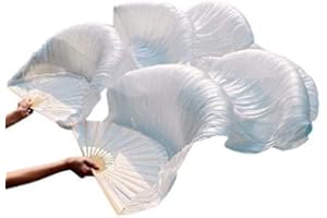 FIBAMA Belly Dance Artificial Silk Fan Veils 1 Pair(Left+Right) Long Fans Dance Performance Accessories