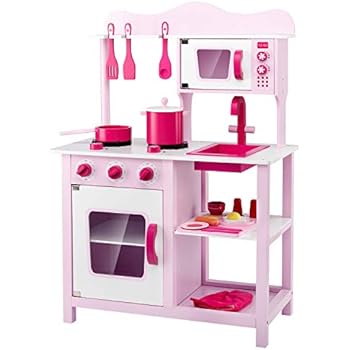 Lauraland Play Kitchen Wooden Little Chef Pretend Play Kitchen Cooking Toy Set With 16 Piece Cookware Accessories Intelligent Toy Kitchen Playset