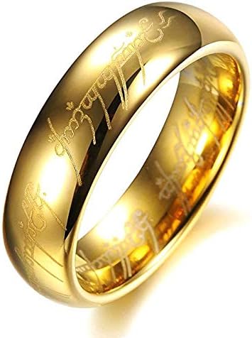 AMSENC The One Ring Lord The Rings Style Tungsten Ring Gold Color Lord Rings Laser Etched