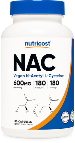 Nutricost N-Acetyl L-Cysteine (NAC) 600mg, 180 Capsules - Non-GMO, Gluten Free