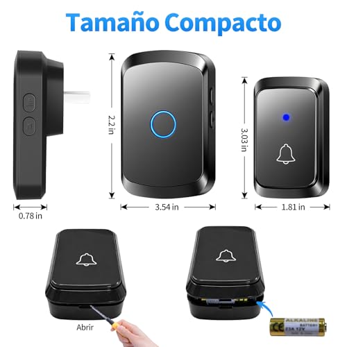 Timbre Inalámbrico para Puerta Exteriores Traje, Timbres InaláMbricos Para Casa, Receptor, Timbre Inalambrico Exterior, Rango De Trabajo De 300m Con 60 MelodíAs, 5 Niveles De Volumen