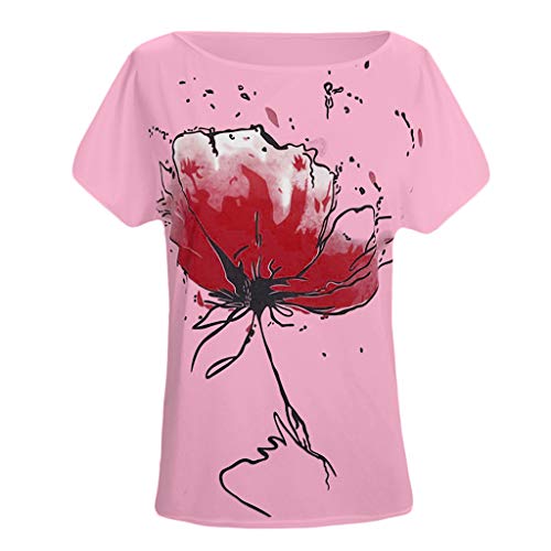 image for Emimarol Women T-Shirt Casual Floral Print Blouse Short Sleeve O Neck 