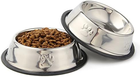 QPEY Cat Food Bowl Small Pet Bowl Steel Pet Feeder Non Skid Dry Food Bowl Puppy Food Bowl 2 Pack Set
