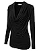 Doublju Soft Knit Cowl Neck Blouse Top for Women with Plus Size (Made in USA) Black Large