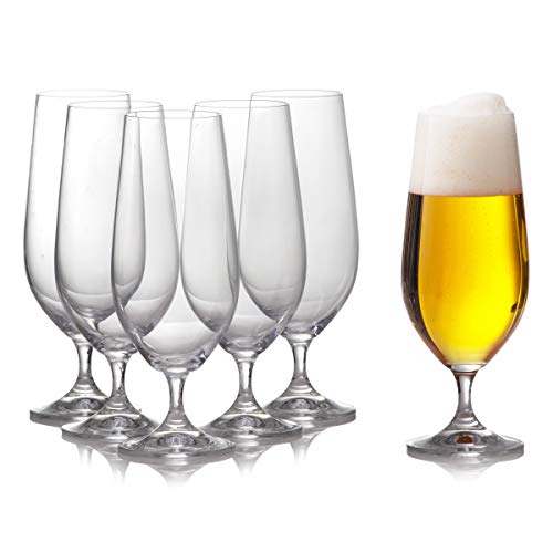 Pilsner Beer Glasses Set Of 6 - English Pub Beer Glass For Drinking Craft, Belgian, German British Beer - Half Pint 12.8oz, Elegant, Crystal & Stemmed - Thumbnail 6