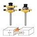 QLOUNI Tongue and Groove Set of 2 Pieces 1/4 Inch Shank Router Bit Set 3 Teeth Adjustable T Shape Wood Milling Cutter