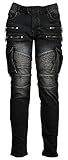 Angel Cola Men's Biker Slim Distressed Washed Cotton Cargo Jeans