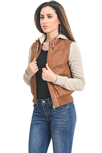 Instar Mode InstarMode Women's Ultimate Faux Leather Moto Biker Short Coat Jacket (JK11213 Cognac/Oat, Large)